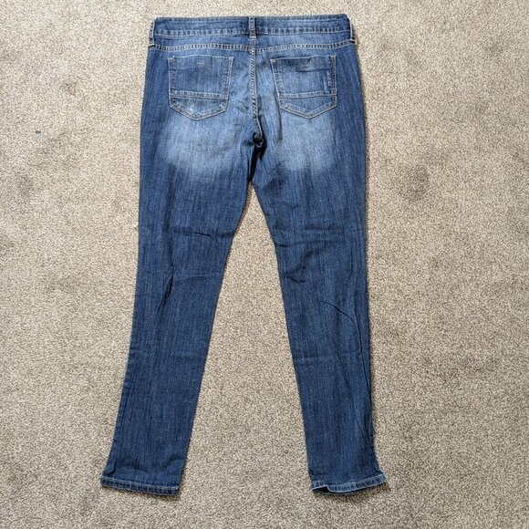 DECREE Super Skinny, Blue Denim Low-Rise Distressed Destroyed Jeans; Size 11 - Picture 2 of 5